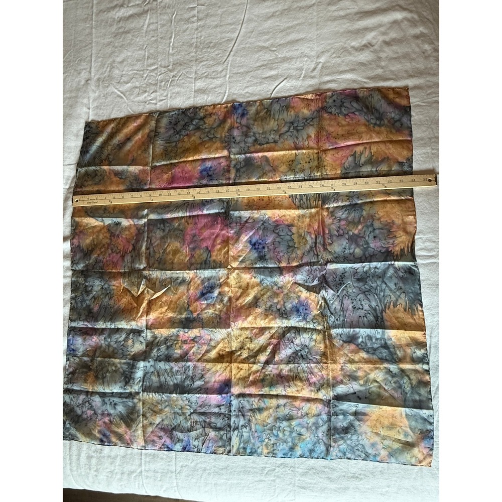Vintage Silk Square Scarf Womens OS Multicolor Hand Painted Abstract Floral Art - Picture 6 of 10